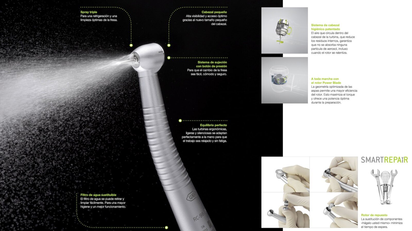 Potencia y velocidad en una pieza de mano