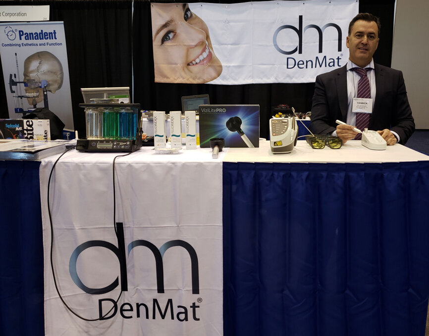 Yannick Gosselin can tell you all about the Additive Reductive Template process for delivering naturally beautiful, ultra-thin Lumineers in the DenMat booth. (Photograph by Nirmala Singh / Dental Tribune America)