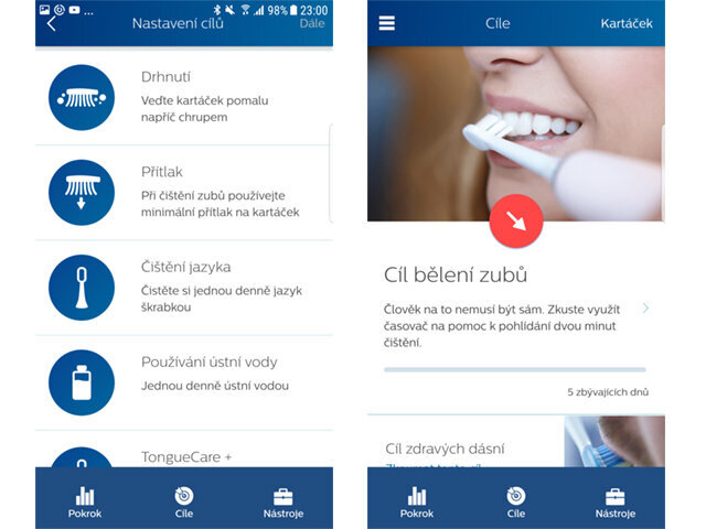 Obr. 3–4: Za účelem zlepšení konkrétního problému v oblasti orálního zdraví je možné zvolit různé cíle, například bělení zubů.