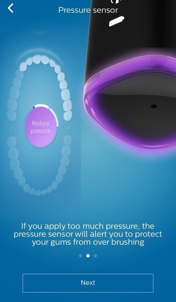 When too much pressure is applied, the app and toothbrush will notify the patient with vibration, visual and audio signals.