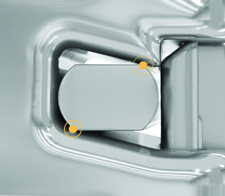 Fig. 5. Complete expression of torque is achieved by opposing vertical contact points at the intersection of the flat and round aspects of the wire with the incisal and gingival walls of the bracket slot.