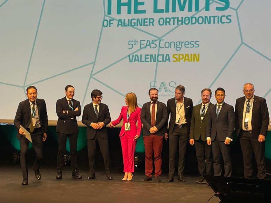 From left to right: Drs Kamy Malekian, Juan Carlos Perez Varela, Tommaso Castroflorio, Gina Theodoridis, Manuel Roman, Arturo Vela, Jose Gandia, Ki Beom Kim and Chris Laspos. (Image: EAS)