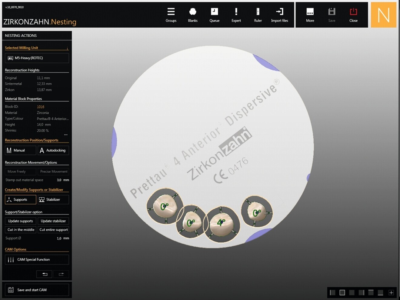 Fig. 3 : Nesting des couronnes en zircone, vue supérieure. 