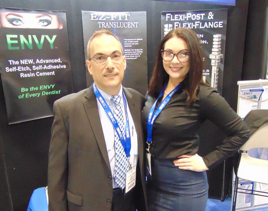 Dave Lage, left, and Erika Flanigan of Essential Dental Systems. (Photo: Fred Michmershuizen/Dental Tribune America)