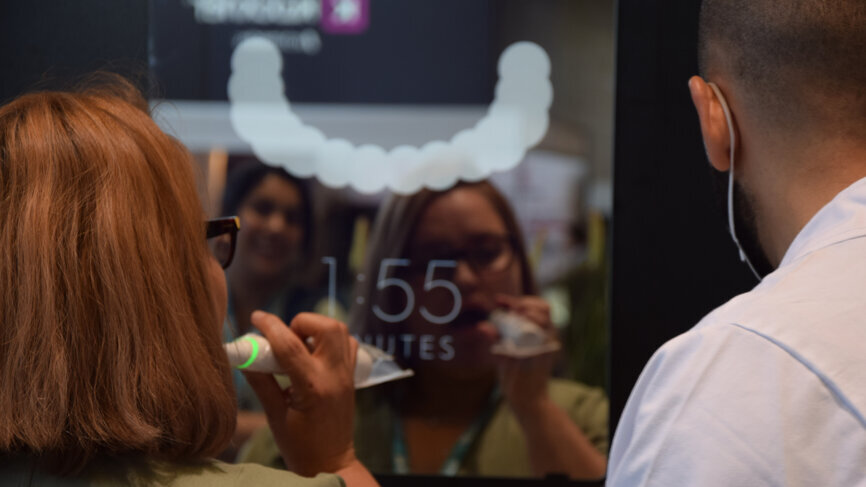 Oral-B electric toothbrushes include a 2-minute timer to help the user brush for the dentist-recommended 2 minutes.