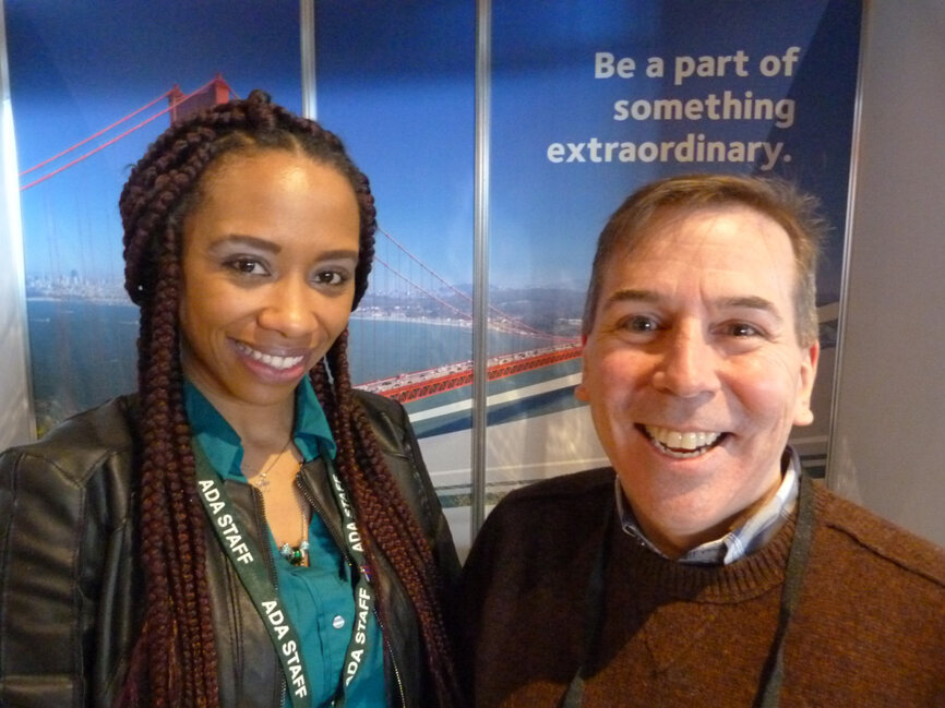 Lu Clark and David Cantalupo in the FDI World Dental Federation booth have all sorts of reason you’ll want to be in San Francisco this Sept. 4-8 for the ADA and FDI World Dental Congress. (Photo: Robert Selleck/Dental Tribune)