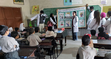 Dow Dental College BDS students examine 200 school kids