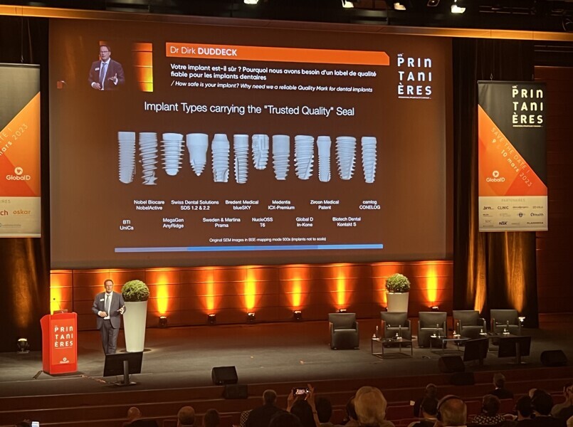 Which implant types are awarded for their outstanding surface cleanliness? Dr Dirk Duddeck, CleanImplant Foundation’s Head of Research, showcased them on Global D’s Les Printanieres 2022 Congress on March 10, 2022 in France