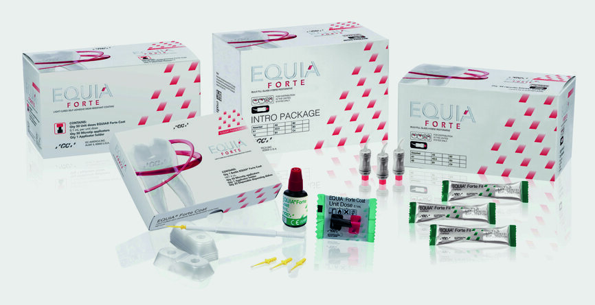 Figs. 3a et b : Exemples de verres ionomères, Riva Self Cure (SDI) et Equia Forte (GC). Ces matériaux sont bioactifs et induisent une reminéralisation