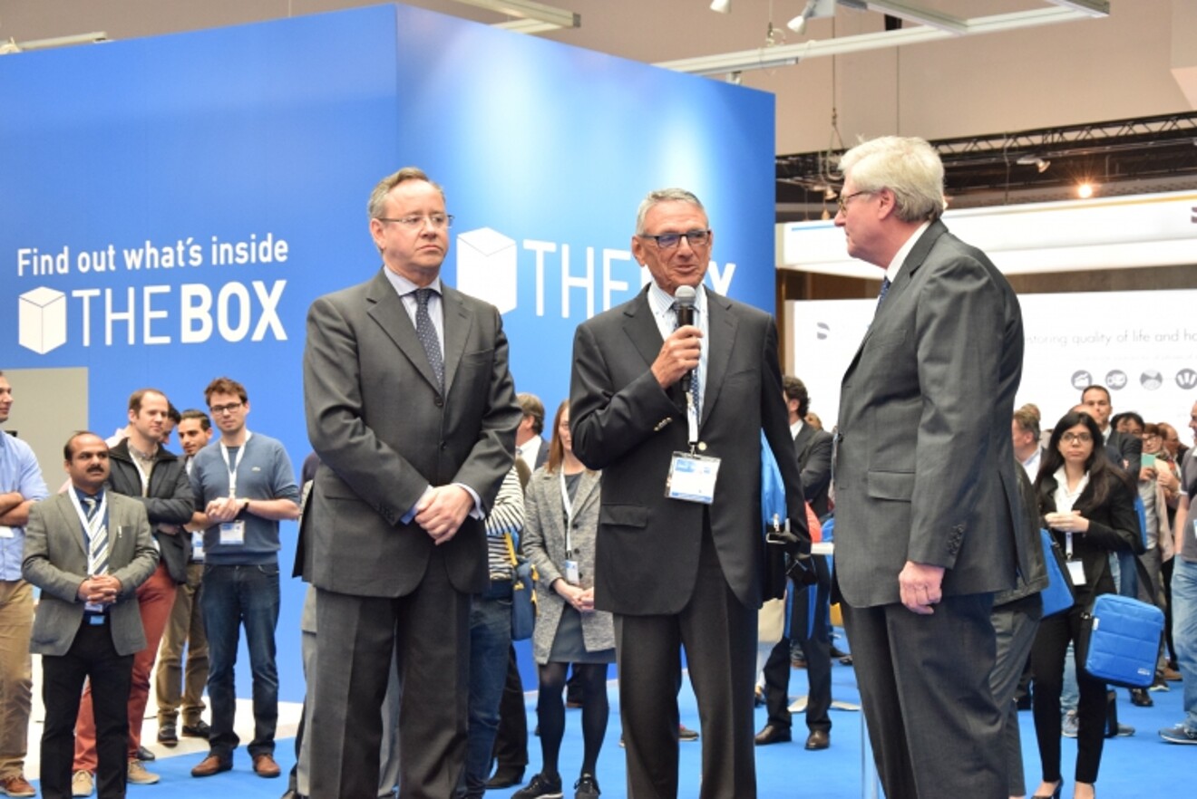 From left: Prof. Mariano Sanz, then president of the Osteology Foundation; Dr Myron Nevins; and Prof. Friedrich W. Neukam during the opening of the International Osteology Symposium in Monaco in 2016. (Image: Dental Tribune International)