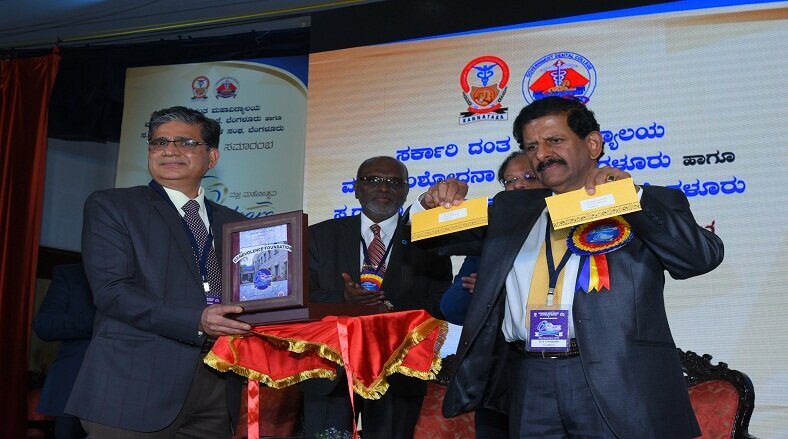 Launching GDCRI Benevolent Foundation by Dr S S Hiremath, President, GDC Alumni Association along with Dr C V Mohan, Chairman, GDCRI Benevolent Foundation