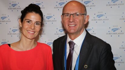 Dr Lambert (left) and Petitbois at Euro Implanto. (Photograph: Philippe Alibert)