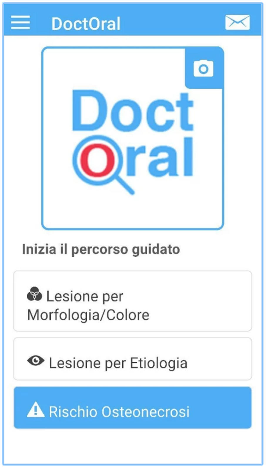 Figg. 2a, 2b. Applicazione gratuita DoctorOral, dedicata agli operatori del servizio sanitario e agli studenti di Medicina e Odontoiatria che offre un percorso guidato per a) la diagnosi di lesioni del cavo orale, b) la gestione odontoiatrica del paziente a rischio di osteonecrosi delle ossa mascellari farmaco-relata.