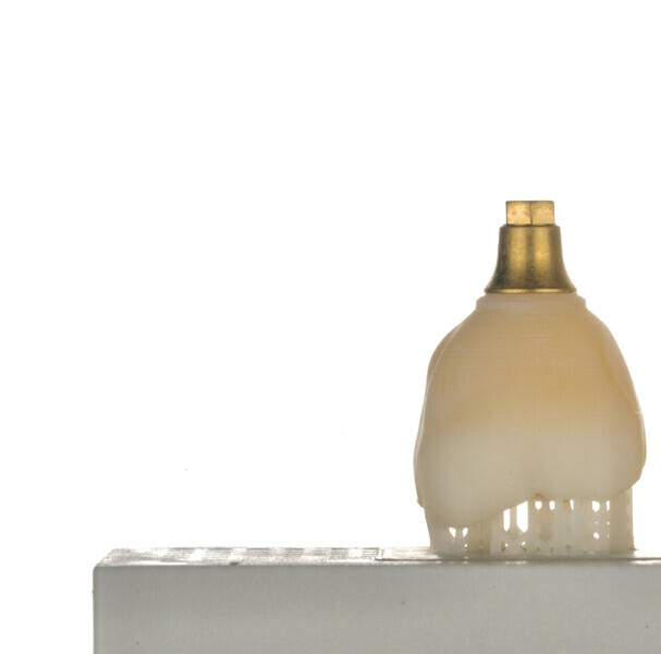 Fig. 9: Dfab-printed crown, still on the platform, after washing with 95% ethanol and drying.