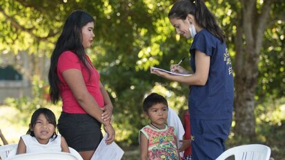 Patient registration in the makeshift waiting room in the Brazilian jungle. (Photograph: Dentsply Sirona)