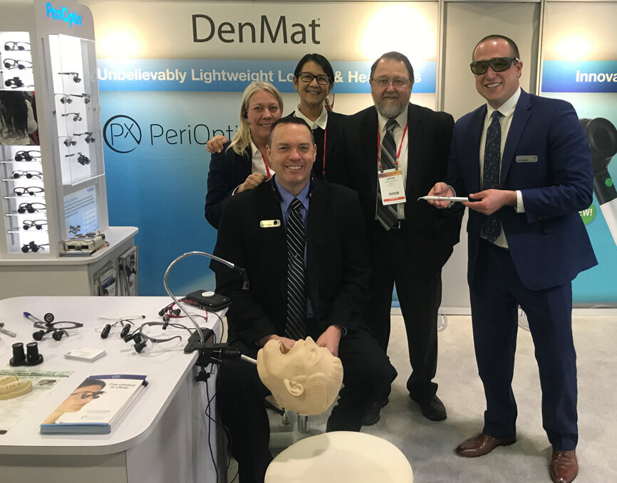 Clockwise from front left in the DenMat booth are Mack Bradley, Karen Fields, Rose Clark, Steve Ostapiuk and Ryan Weppler.