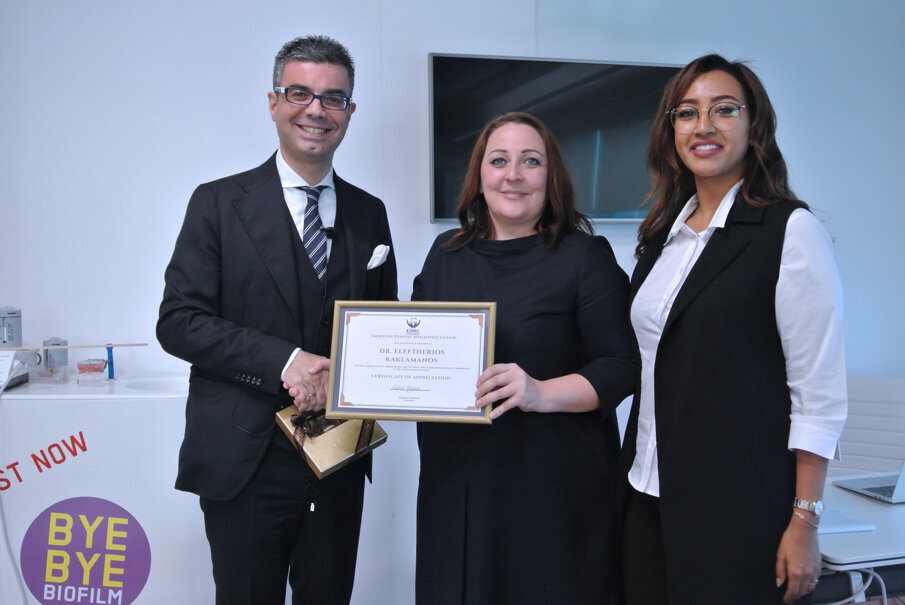 Dr Eleftherios Kaklamanos, Rachael England and Hanan 