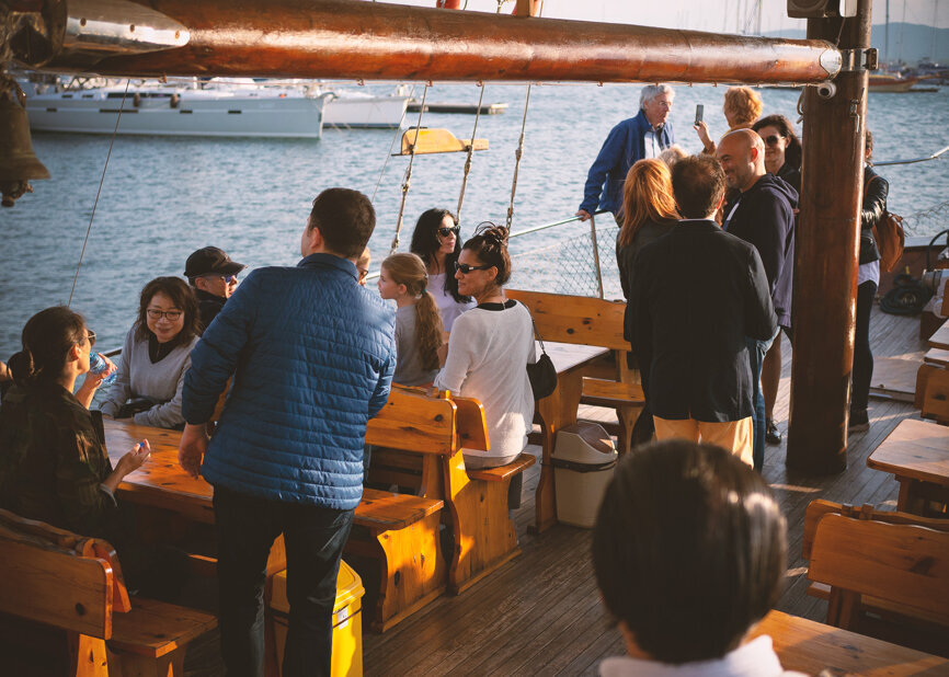 A boat trip offered the opportunity to socialise while viewing the sights of Sozopol from the sea. (Photograph: Tom Carvalho, DTI)