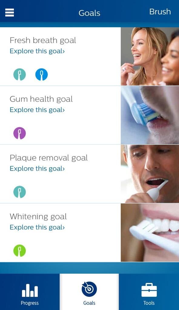 Different goals, for example, the plaque removal goal, can be chosen to improve a certain oral health issue.