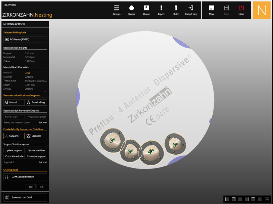Fig. 3: Nesting of the zirconia crowns, upper view.