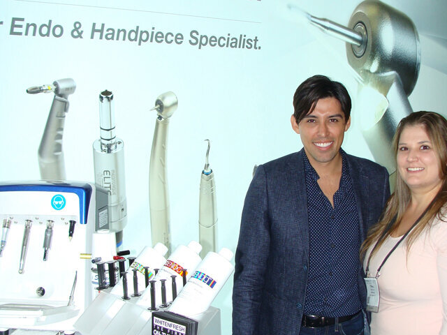 Camilo Triana, left, and Tiffany Fico at the Medidenta booth.