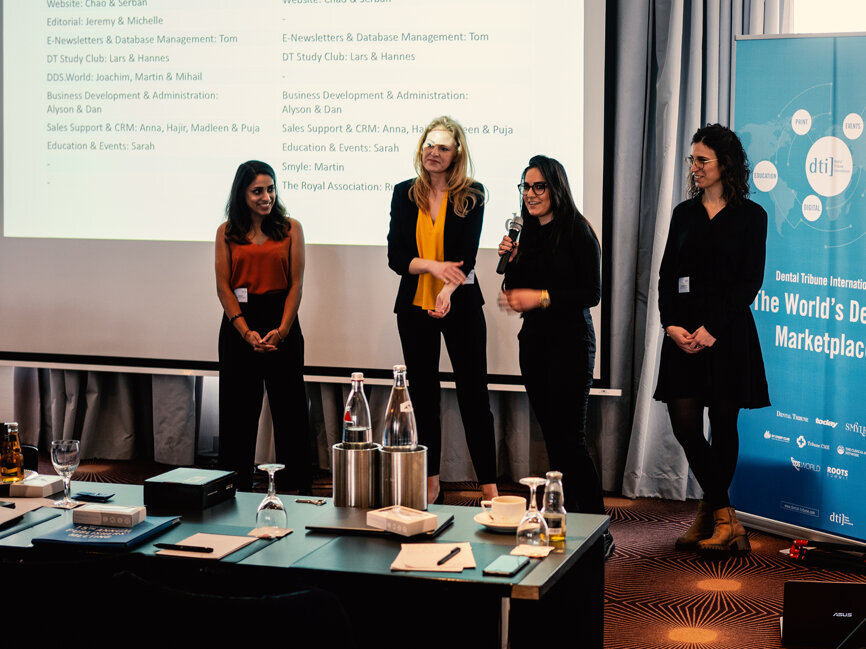 Last but not least, the Sales Support team of Dental Tribune International. It consists of Puja Daya, Madleen Zoch, Hajir Shubbar and Annachiara Sorbo (from left to right). (Photograph: Tom Carvalho, DTI)