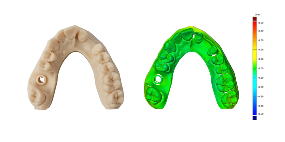 Model printed on a Form 4B printer with Precision Model Resin at 50 m. Surface scan analysis conrming the surface accuracy of the printed model.