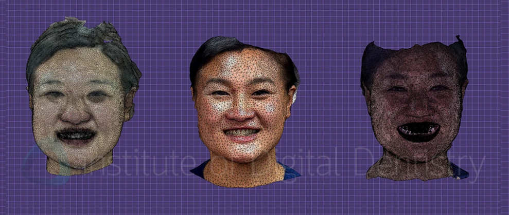 From left: Facial scans shown as surface models from MetiSmile, Qlone and RAYFace.