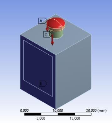 Fig. 7b - Loading conditions, Constrain conditions and Contacts, locator prosthesis.