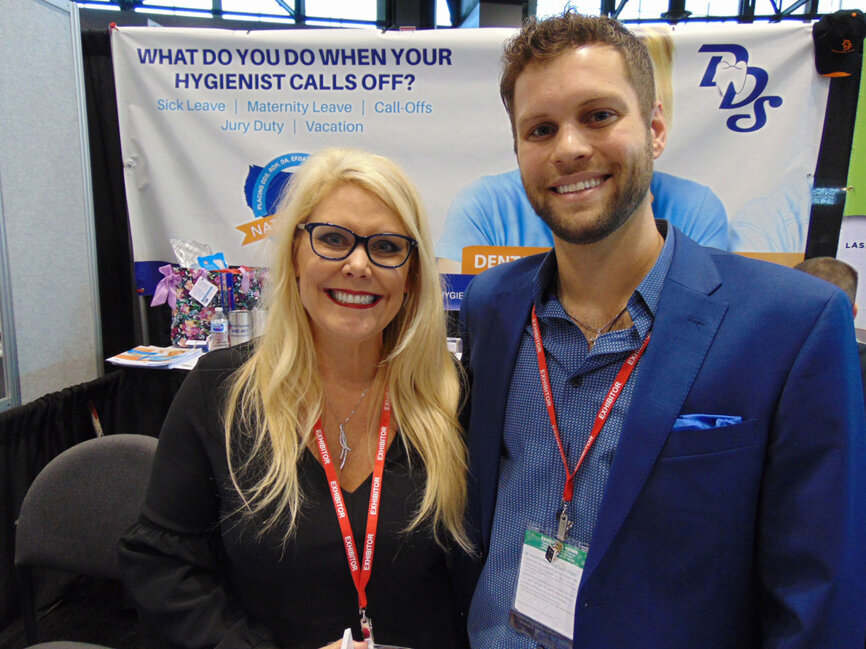 Nichole Neff, left, and Niko Tsirigotakis of Dental Dynamic Staffing. (Photo: Fred Michmershuizen/Dental Tribune America)