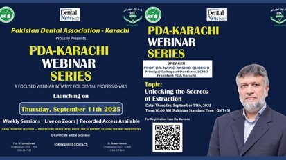 PDA-Karachi launches exclusive webinar series for dental professionals