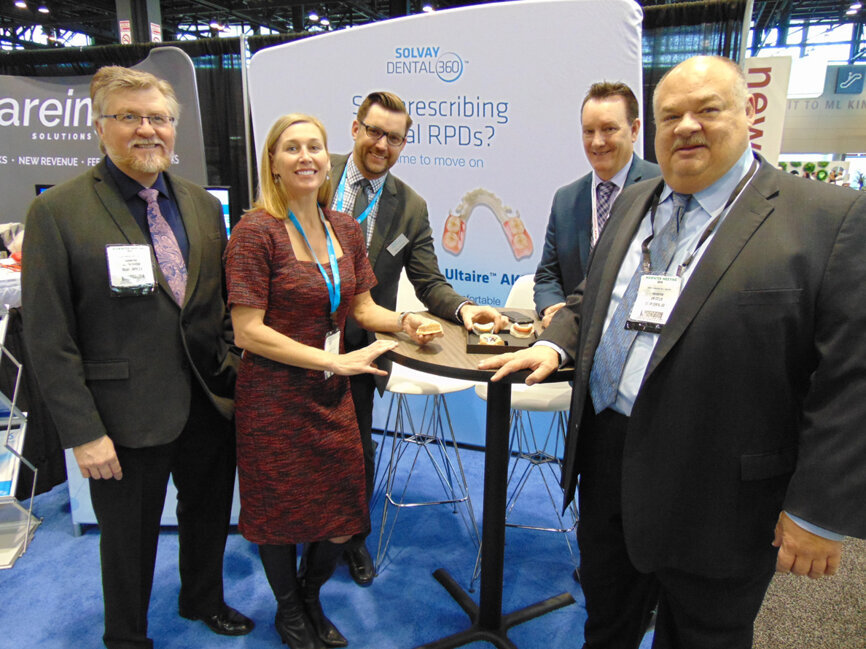 The folks at Solvay Dental 360 are at the Midwinter Meeting to tell dental professionals about Ultaire AKP, a high-performance polymer for RPD frames. (Photo: Fred Michmershuizen/Dental Tribune America)