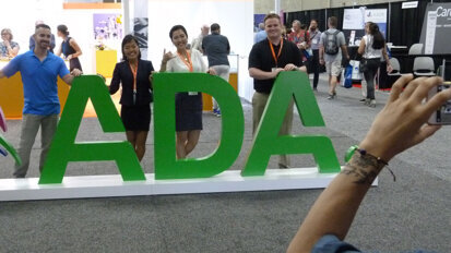 From left: Gregg Martin, DDS, Washington, D.C.; Courtney Miyamoto, DDS, of Wailuku, Hawaii; Billie Dorjsuren, DDS, of Clarksburg, Md.; and Matt Sandusky, DDS, of York, Pa., reunite at ADA 2018 for the first time since graduating together from the University of Pennsylvania School of Dentistry in May. (Photo: Robert Selleck/DTA)