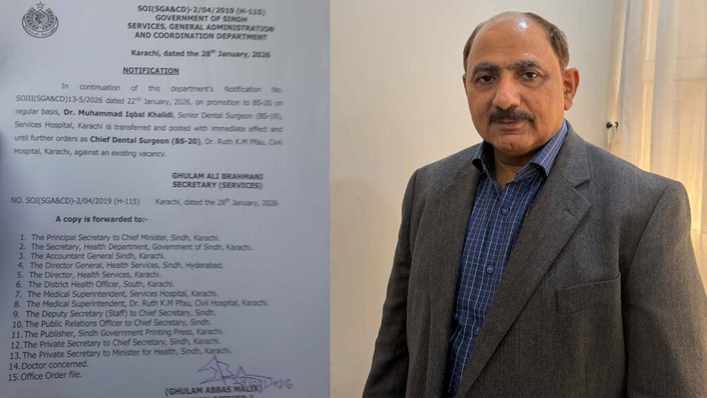 Sindh government names Dr. Muhammad Iqbal Khalidi to lead dental services at Civil Hospital Karachi