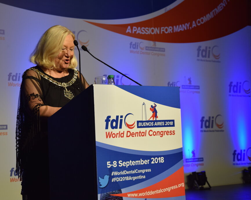 FDI President Dr. Kathryn Kell welcomed all World Dental Congress attendees at the Opening Ceremony on Wednesday night. (Photograph: Monique Mehler, Dental Tribune International)