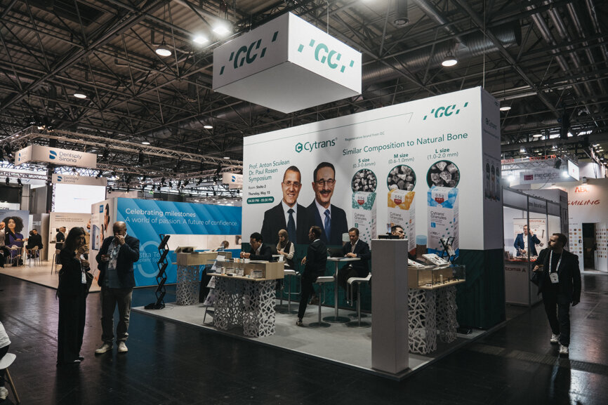 GC presented a dedicated symposium focusing on the clinical potential of Cytrans Granules, a synthetic bone graft material designed to support safe, effective and predictable outcomes in regenerative therapy. (Image: Dental Tribune International)