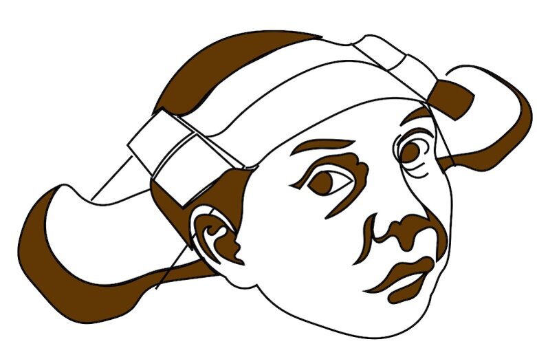 Fig. 2. Dibujo de niño maya con placas en la cabeza para controlar el crecimiento craneofacial.