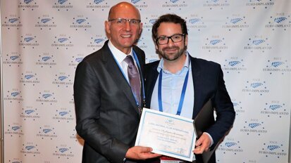 Dr Surmenian (right) and Petibois at Euro Implanto. (Photograph: Philippe Alibert)