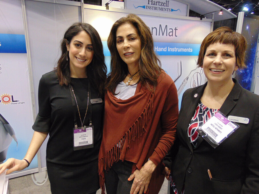 From left: Sophia Skafidas, Dr. Terri Alani and Karen Siebert at DenMat. (Photo: Fred Michmershuizen/Dental Tribune America)