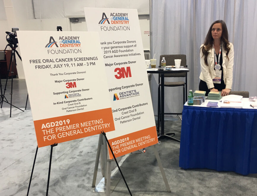 Oral cancer screenings for all attendees, courtesy of the AGD Foundation, are being offered at the AGD2019.