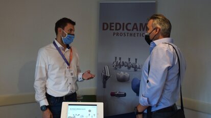 DEDICAM booth at exocad Insights 2020. DEDICAM is a Camlog brand and focuses on individual CAD/CAM prosthetics. (Image: Dental Tribune International)