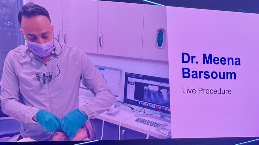 Live demonstration by Dr Meena Barsoum during the general session. (Image: Dental Tribune International)