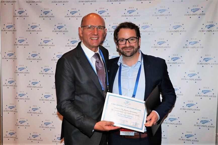Dr Surmenian (right) and Petibois at Euro Implanto. (Photograph: Philippe Alibert)
