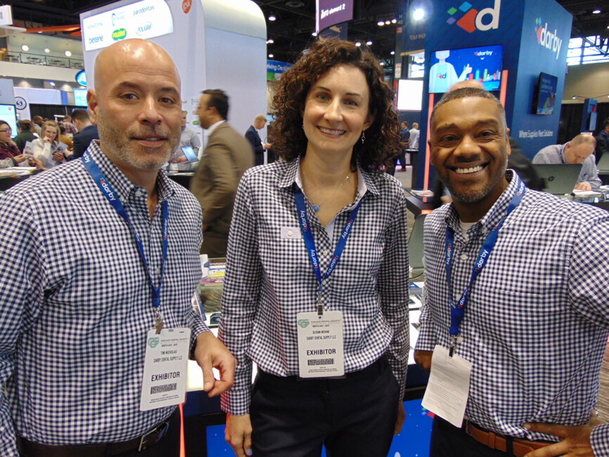 There are smiles all around at Darby Dental Supply. From left: Tim Nicholas, Susan Novak and Richard McKenzie.