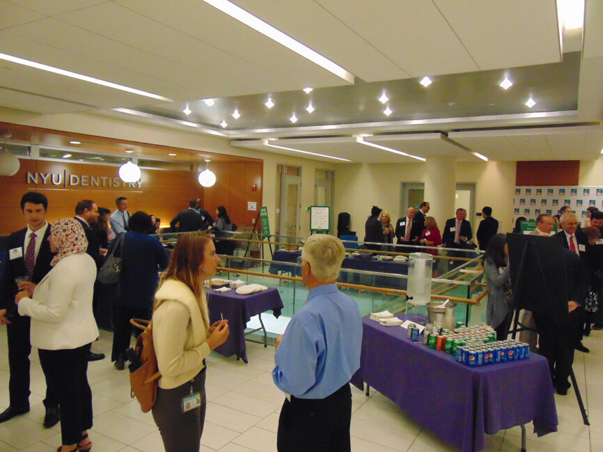A reception precedes the Dr. Edward B. Shils Entrepreneurial Fund’s 17th Annual Awards Event, held at NYU College of Dentistry in New York City. (Photo: Fred Michmershuizen/DTA)