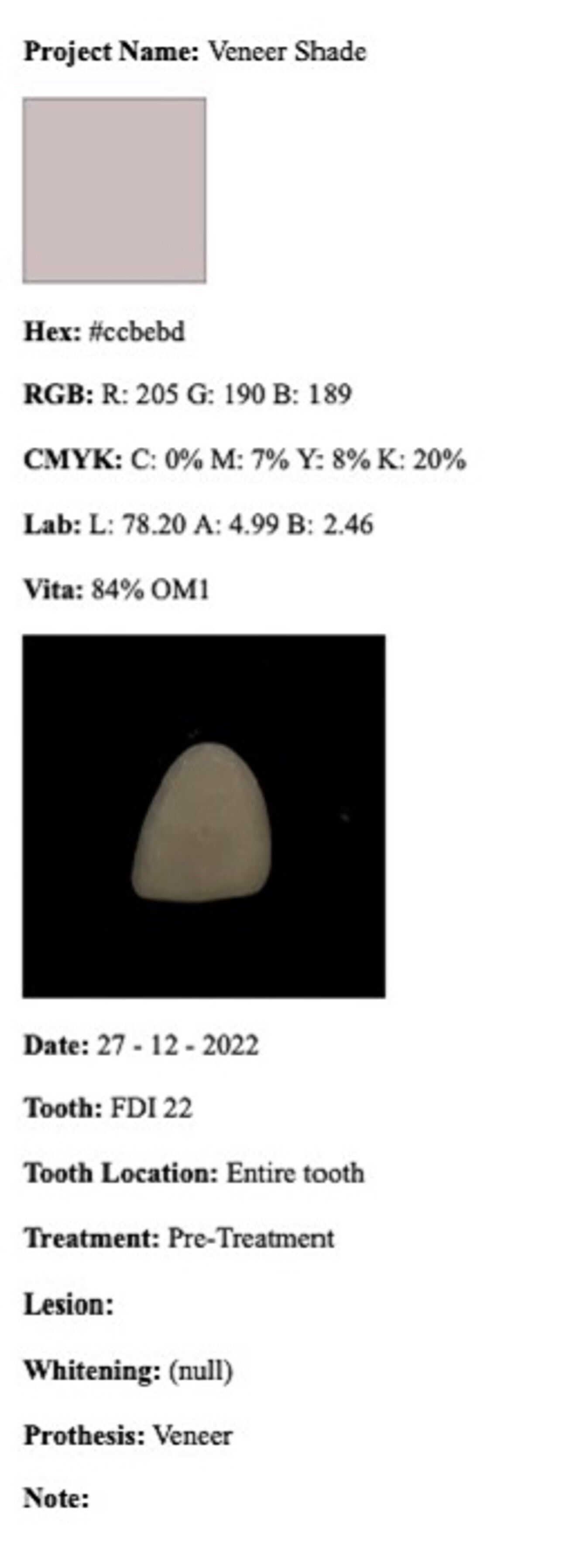 Fig. 21: 3D-printed veneer colour data set.