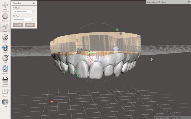 Fig. 10. Plano virtual de la base del modelo de diente diseñado para la impresión 3D.