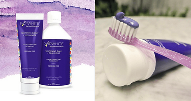 Weißere Zähne dank lila Zahnpasta?