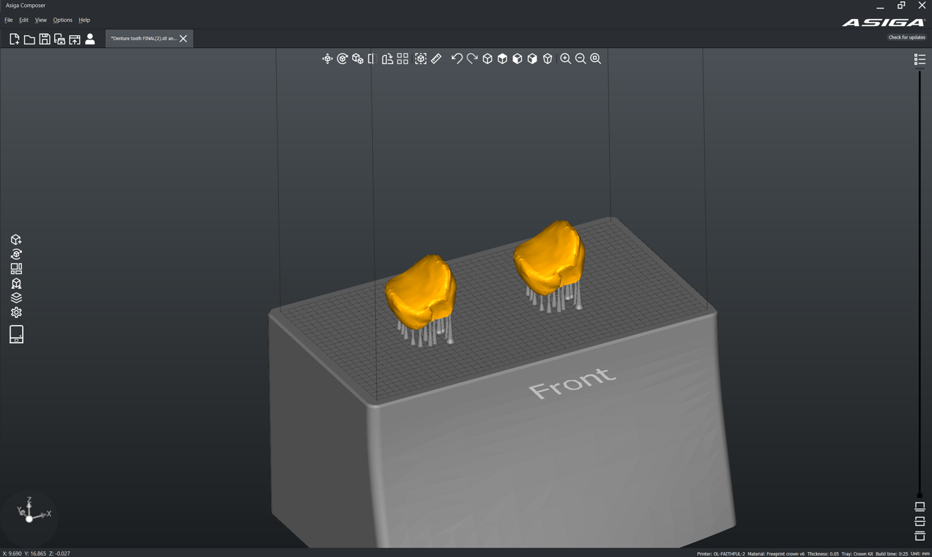 Fig. 1b: Denture tooth prepared for printing in Composer.