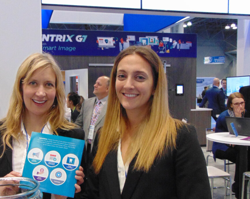 Lou Matthews, left, and Heather Martin of Henry Schein One. (Photo: Fred Michmershuizen/Dental Tribune America)